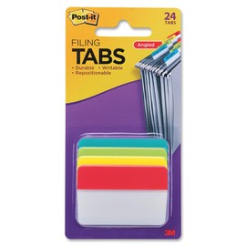 Post-it Tabs, 2 in Angled Solid, Assorted Primary Colors, 6 Tabs/Color, 4 Colors, 24 Tabs/Pack (686A-ALYR)