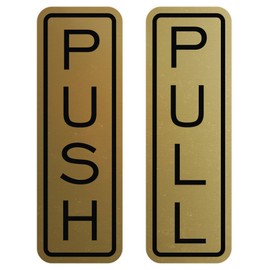 All Quality Classic Vertical Push Pull Door Signs - Great for Glass Doors | Professional Looking Signs | Easy Installation Includes Double-Sided Foam Adhesive Tape (Brushed Gold) - Large (1 Pack)