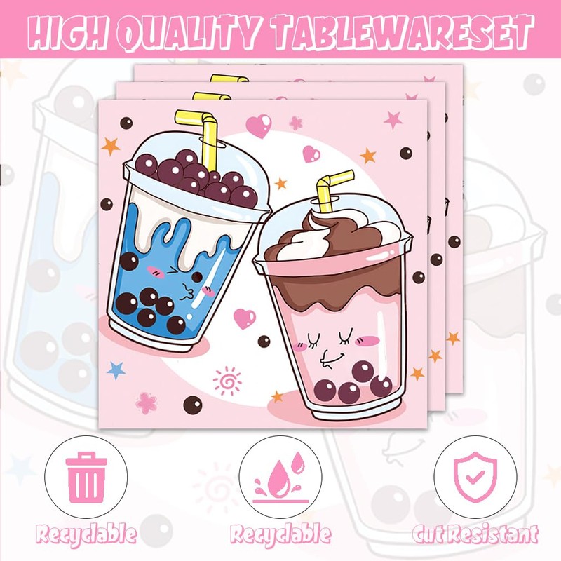40Pcs Bubble Tea Party Supplies - Plates and Napkins Set