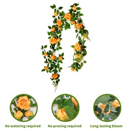 CYININGSR Flower Garland,Realistic Artificial Rose Vine Flowers with Green Leaves Hanging for Indoor Outdoor Wall Home Room Garden Wedding Summer Porch Terrace Balcony Decor