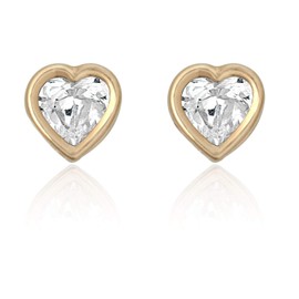AVORA 10K Yellow Gold April Birthstone with Simulated Diamond CZ Heart Stud Earrings