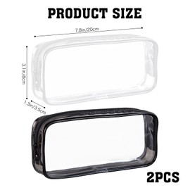 QKEINV 2PCS Clear Pencil Case White and Black, Clear Exam Pencil Case, Portable PVC Pouch Organizer with Zipper for Students, Exam, School Supplies, Girls, Boys, Stationery Storage