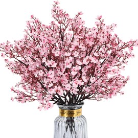 Gypsophila artificial, 8 paquetes de flores de cerezo rosa con tacto real, flores de seda falsas a granel para jarrón en casa, oficina, boda, primavera, centro de mesa para interiores y