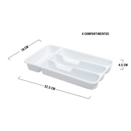 Cutlery Tray for Drawer with 4 or 5 Compartments with Holes BPA FREE, Covered Organizer with Compartments Dishwasher Safe, Drawer Dividers for Kitchen 32cm (4 Compartments, White)