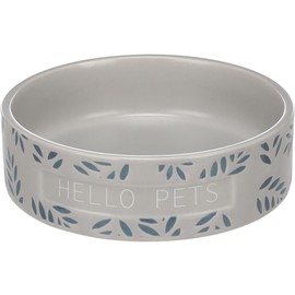 Flamingo Guinea Pig Leafs Feeding and Drinking Bowl Round Grey - 200 ml, Glazed Ceramic, Strong, Durable and Design