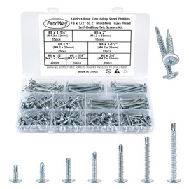 FandWay 140Pcs M4.2 Wafer Head Self Drilling Screw, Modified Truss Head Self-Tapping Screws, Sheet Metal Screws/Tek Screws For Sheet Metal Steel, Aluminum, Wood, Plastics (Zinc Plated)