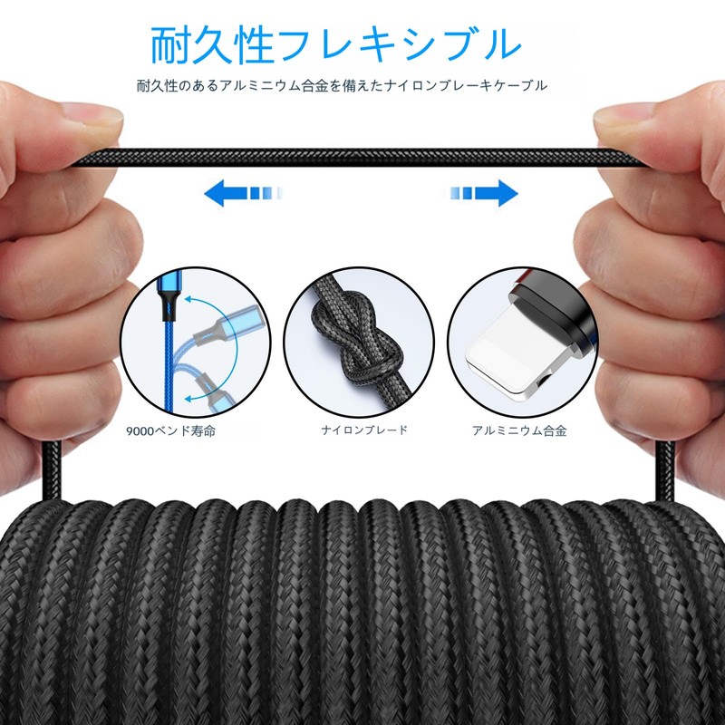 usb 充電ケーブル 4in1 (デュアルUSB C 2本入) 携帯電話、タブレット、イヤホン、その他のデバイスを充電するためのマルチ充電ケーブル (非急速充電) ナイロン編組 3in1