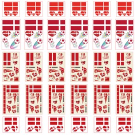 Aotusoa Pack of 30 Temporary Tattoos of Denmark Flag for International Competitions 2024 European Championship Olympic Games Football World Cup Face Stickers Waterproof Flags Tattoo Flag Stickers