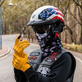 Half Helmets Motorcycle VHF04 Open Face Sun Visor Quick Release Buckle Adjustable DOT Approved Cycling Retro Cruiser Pilot Helmets for Unisex-Adults (Gloss USA Flag, L)