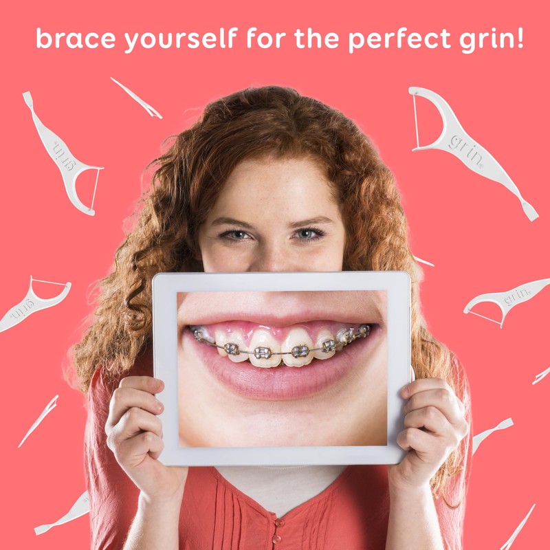 GRIN Braces Flosser, Floss Picks Designed for Braces, 60 Count,
