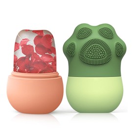 2 Pack Rodillo de Hielo Retráctil para Cara, Ojos y Cuello, Molde de Hielo para Cara Facial Reutilizable,Bandeja de Hielo Facial, Bandeja de Hielo Facial (Rosa y Verde)