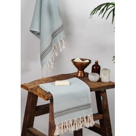 DEMMEX Set of 2 Micro Waffle Turkish Hand Towels for Bathroom and Kitchen – 100% Oeko-TEX Certified Cotton – Luxury, Ultra-Soft Cotton Bubbles Texture, Prewashed, 80x45cm (Aqua)