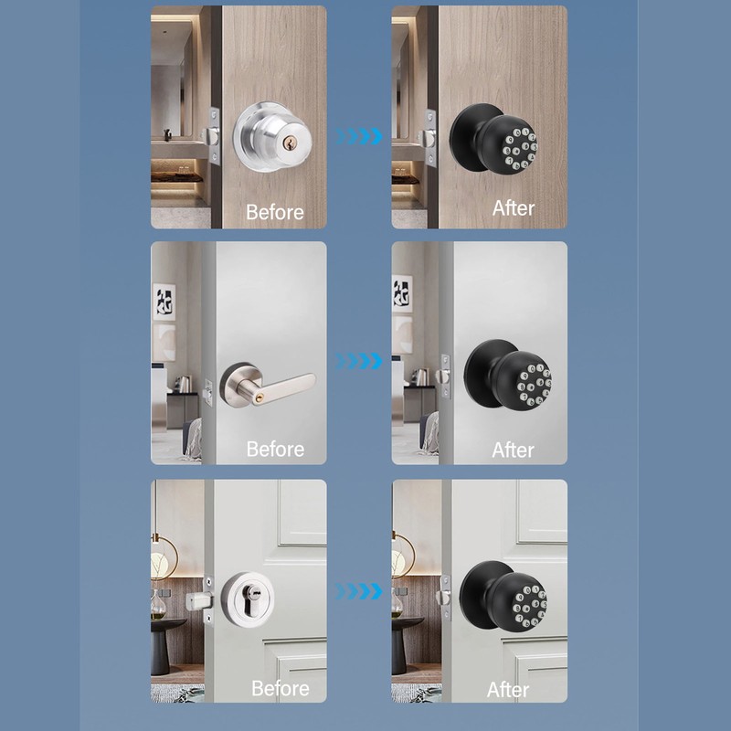 Keypad Door Knob with Lock and Key Round Ball Electronic