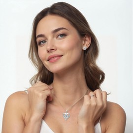 LOVE&LOVE Moissanite Heart Necklaces for Women,1CT/2CT Imitation Diamond Necklace,18K White Gold Plated Sterling Silver Heart Necklace，Women's Jewelry Gift for Her Wife Birthday Anniversary