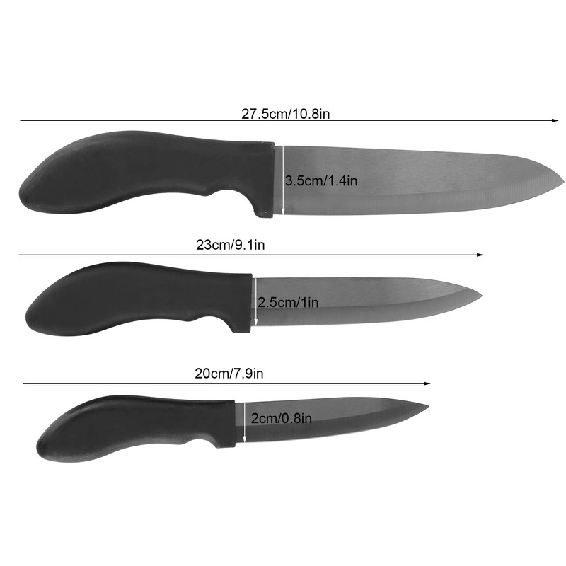 3Pcs Fruit Knife with Ergonomic Handle Black Blade Ceramic Cooking