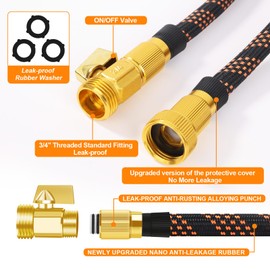 BABADU Flexible Garden Hose 50FT - No Expandable Lightweight Water Hose with Reinforced Fabric Cover, Kinkfree, Leakproof 3/4" Brass Connectors, Includes 10-Pattern Spray Nozzle for Lawn, Car, RV