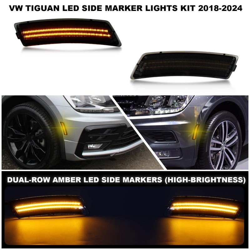 KEEGTBOX Smoked LED Side Marker Lights Kit for Volkswagen 2018-2024