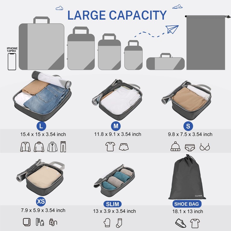 Compression Packing Cube 6 Pieces, Gonex Robust & Durable |