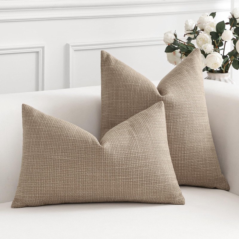 Artscope Light Coffee Cushion Covers Set of 2 Linen Decorative