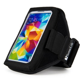 SumacLife Nylon Neoprene Large Size Smartphone Armband with Headphone Strap - Retail Packaging - Black