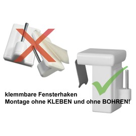 dekondo - 2 x Window Hooks Decorative Hooks Window Clip for Window Decoration White or Black - Window Thickness: 10-27 mm Universal (White)