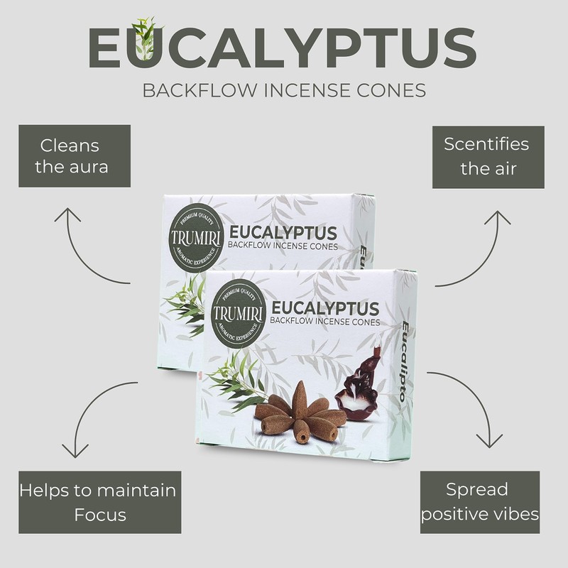 TRUMIRI Eucalyptus Backflow Incense Cones - Total 20 Incense Cones