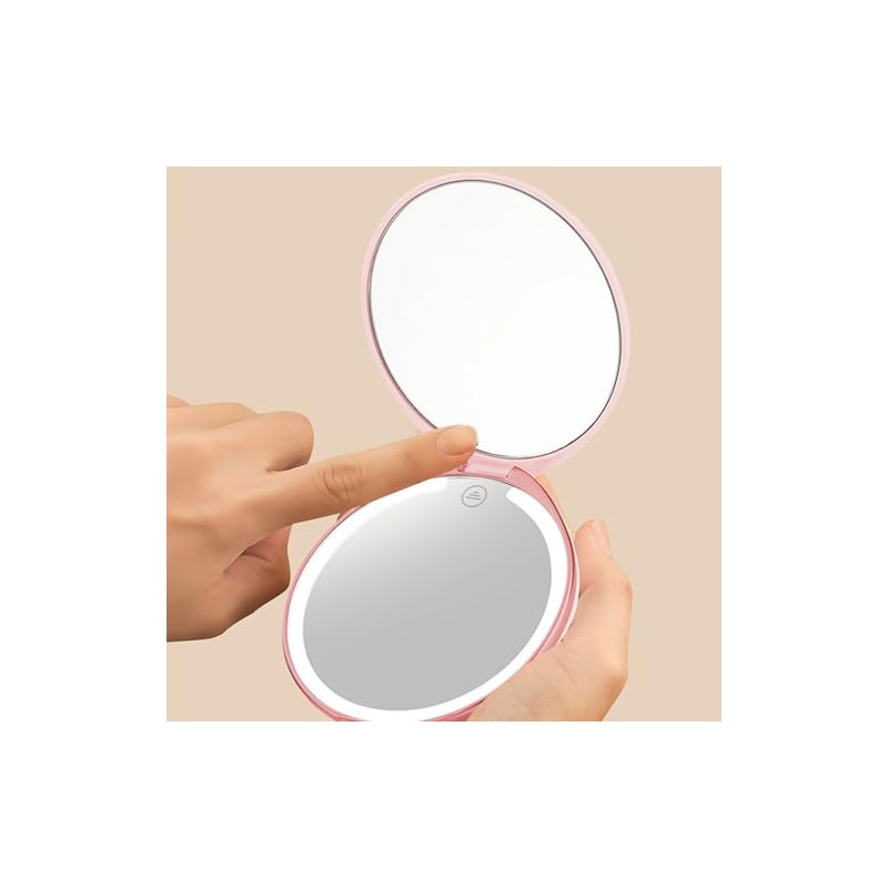 Hilitand Espejo de Maquillaje de Viaje con Luz LED, Doble