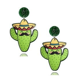 CSIYANJRY99 Cinco De Mayo Earrings for Women Mexican Earrings Fiesta Earrings Tequila Earrings Acrylic Pinatas Sombrero Dangle Drop Earrings Festival Accessories Party (A-Cactus)