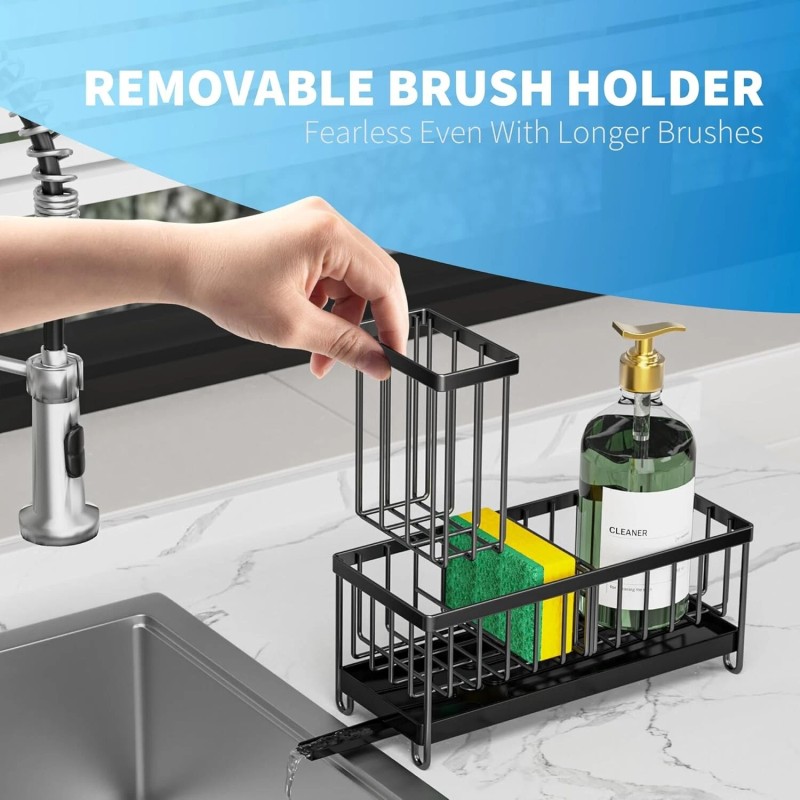 Cisily Black Sponge Holder for Kitchen Sink,High Brush Holder,304 Stainless