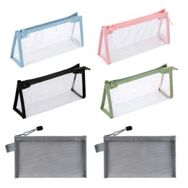 JIEYUMAO Clear Pencil Case, 6Pcs Stationery Storage Bag, PVC Clear Exam Pencil Pouch with Zipper, Multicolor Pencil Storage Bag Portable Office Stationery Pouch for School Office