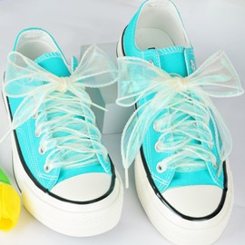 Olukssck 2 Pairs Transparent Snow Yarn Shoelaces 4 cm Flat Women's Chiffon Shoe Laces for Trainers & Trainers Lightweight & Breathable, Cream, 120 cm