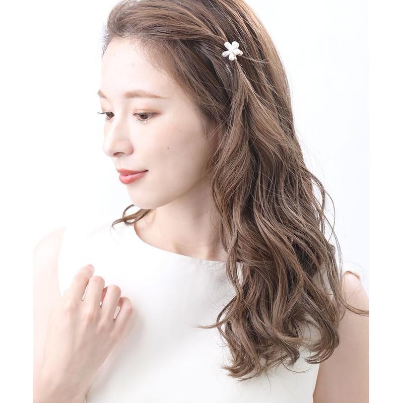 VingTAINE H7665 Hair Clip, Flower, Pearl, Hair Claw, Mini, Small,