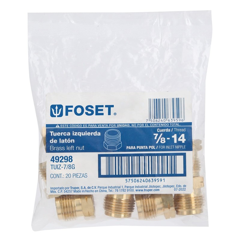 Foset TUIZ-7/8G, Tuerca izquierda de 7/8" para gas a granel