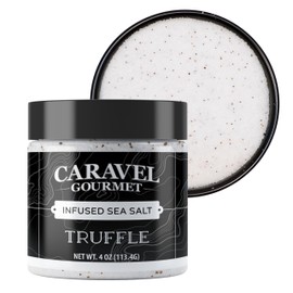 Caravel Gourmet Black Truffle Salt, Truffle Seasoning and Finishing Salt, Add Truffle Flavor to Popcorn, Gourmet Sea Salt Flavored with Italian Black Truffle Oil, 4oz Jar Salt