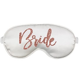 Bride Sleep Masks - Bronze Sparkle Glam Bride White Satin Eye Mask - Honeymoon Gift for Her - White Mask