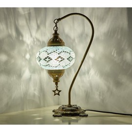 Demmex 2019 Turkish Moroccan Mosaic Table Bedside Night Tiffany Bedside Lamp for US Use, White