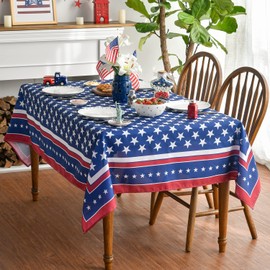 Horaldaily 4th of July Tablecloth 60x84 Inch, Patriotic Memorial Day Independence Day American Flag Table Cover for Party Picnic Dinner Decor
