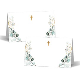 Bohemia Baptism Table Cards - 25PCS Gold Foil Labels - First Holy Communion Name Cards - Scored for Easy Folding