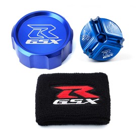 MOWOK For Suzuki GSX-R Gsxr 600 750 1000 GSX-R750 gsx-r600 gsx-r1000 Motorcycle Front Brake Fluid Reservoir Protection Cover and Reservoir cap sock Oil filler cap (Blue)