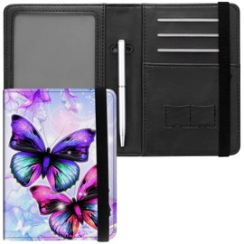 Passport and Vaccine Card Holder Combo, PU Leather Cute RFID Blocking Passport Cover with Covid Vaccine Card Holder Slot for Women Men Traval (With Pen)- Purple Butterfly