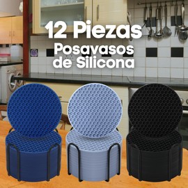 12PCS Posavasos para Mesa con Soporte Portavasos de Silicona Antideslizantes Posavasos para Bebidas Protección para Mesa para Vasos de Todos Los, Adapta Bar Hogar Restaurante Cafetería (Azul Marino)