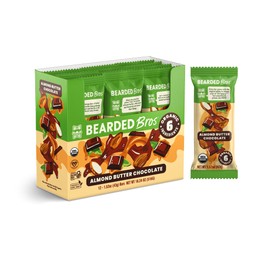 Bearded Brothers, Organic Vegan Protein Energy Bars, Almond Butter Chocolate (12 Pack) - Gluten Free, Paleo, Non GMO, Soy Free, Low Glycemic, No Sugar Added, Packed with Protein, Fiber (Packaging May Vary)