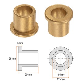 HARFINGTON 2pcs Flange Bearing Sleeve 14mm Bore 20mm OD 20mm Length 3mm Flange Thickness Bronze Bushing Self Lubricating Bushings Sleeve for Industrial Equipment