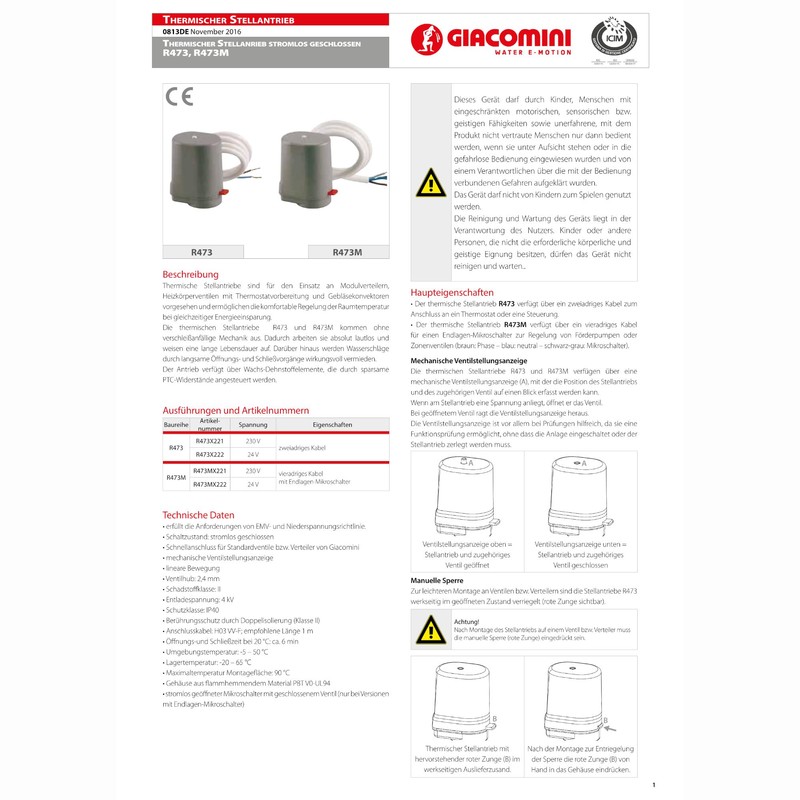 Giac Omini Thermal Actuator Thermo Drive 230 V (NC), R473VX221