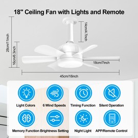 Socket Fan Light E26 Ceiling Fan 6 Speed with Natrual Wind 3000-6500 Color Temperature 200-1500Lum Smooth Adjustment with Remote and App for Living Room Bedroom Kitchen Light Replacemen(White 2Pack)