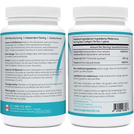 TRUE PROTOCOLS - Vitamin D-K2 Balance - Vitamin D3 (1000 IU) + Vitamin K2 MK7 (120 mcg) + Vitamin A (500 IU) - 120 Bioavailable Softgels – For Strong Bones & Improved Muscle Function - 100% Non-GMO D3 K2 A Supplement