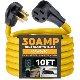 Tellegloww 10ft EV Charger Adapter Cord Compatible with NEMA 10-30P to 14-50R, 30 Amp Dryer to 50 Amp EV for Level 2 Charging, Only for 3 Prong Old Dryer Outlet, STW 10 AWG with Handle, ETL Listed
