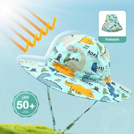 KAKU NANU Baby Sun Hat 100% Cotton Summer Hat Children UV Protection 50 with Adjustable Chin Strap 6-18 Months (S-48 cm), 18 Months - 5 Years M - 52 cm, light green, S