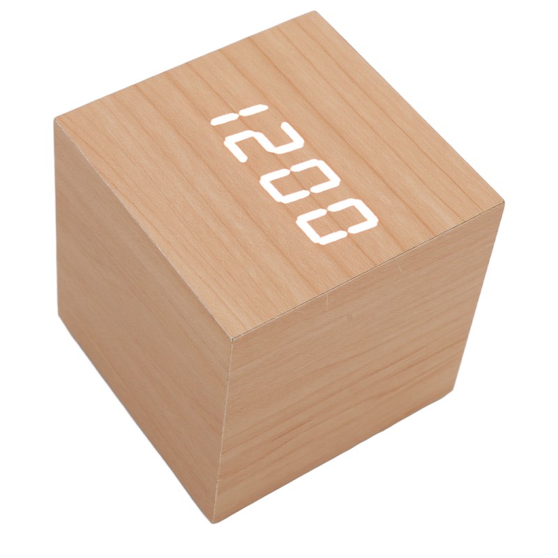 LED Wood Clock Multifunctional Large Display 3 Brightness Eye Protection