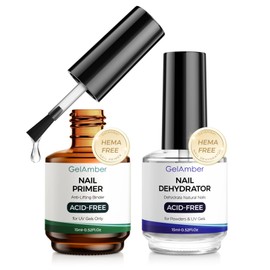 GELAMBER 2Pcs 15ml Nail Dehydrator and Primer, Acid-Free Primer and Dehydrator Nail Prep for Acrylic and Gel Nail Polish, Fast Dry Long Lasting Secret for Manicure